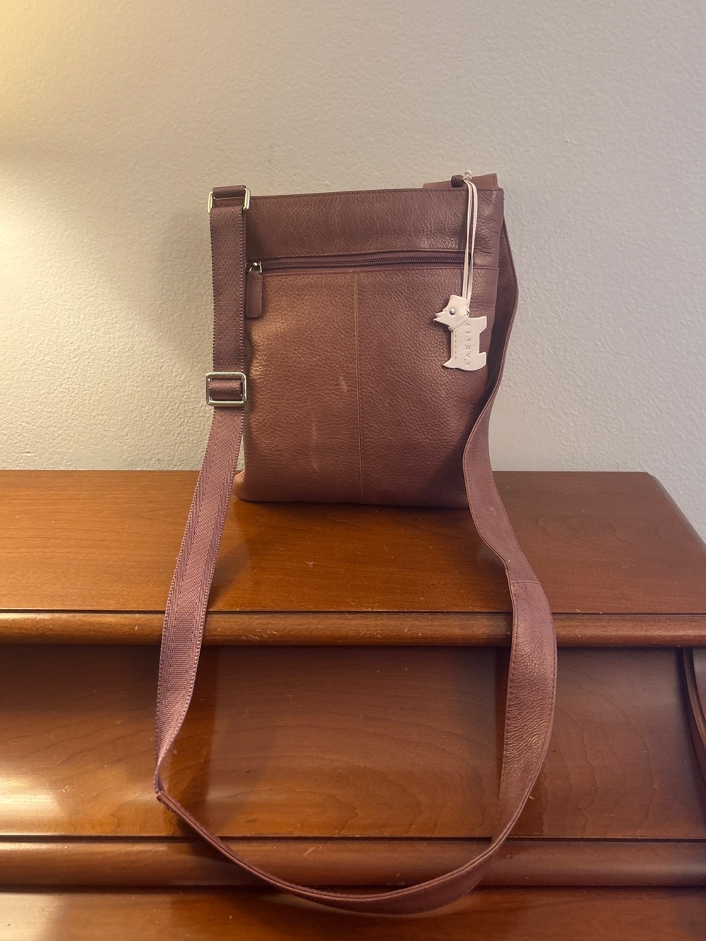 Radley London Brown Leather Phone Crossbody Bag Scottie Dog Tag - Picture 2 of 14